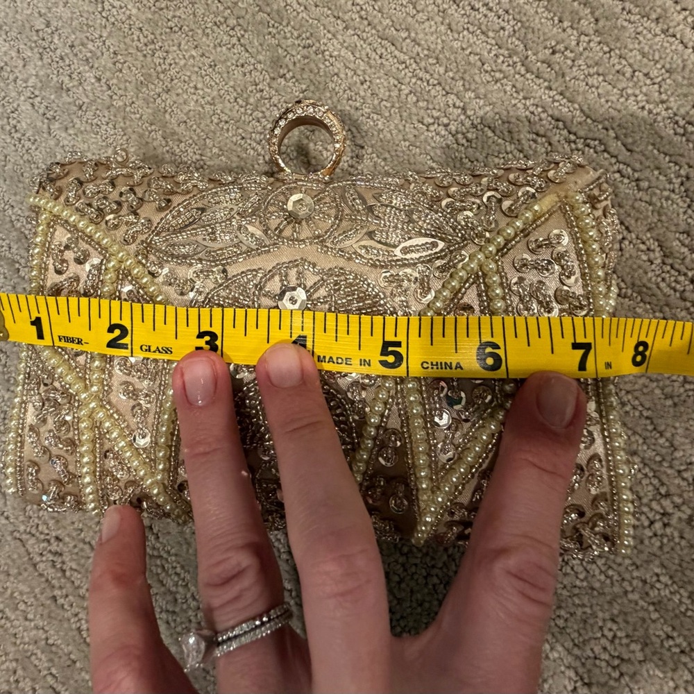 Embellished Beaded Champagne Evening Clutch - Picture 8 of 12